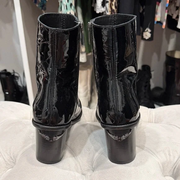 Zadig & Voltaire Black Patent Leather Ankle Boots - Picture 3 of 8